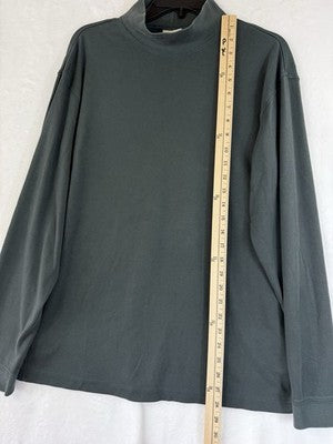 LL Bean Mock Neck Shirt Large Long Sleeve Knit Green Cotton Reg Item ID 0 KV61