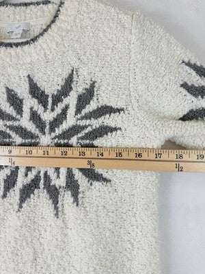 J Jill Sweater XS Snowflake Instarsia Ivory Gray Crew Neck Womens Tops