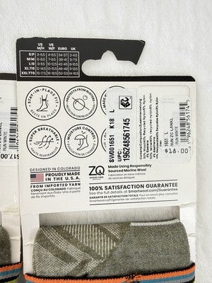 Smartwool Running Socks Large Merino Wool Run Zero Cushion Ankle Green Lot New