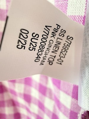 Gap Linen Blend PJ Shirt XS Women Pink Gingham Short Sleeve Top New NWT