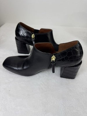 VIONIC Ankle Booties Black 7 Crocodile Block Heel Linda Leather Shorties Croc