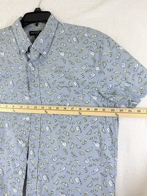 J Crew Shirt Large Mens Button Down Short Sleeve Blue Margarita Print Mercantile