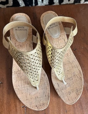 White Mountain Sandals 11 Womens Wedges Slip On Shoes Gold Arnette