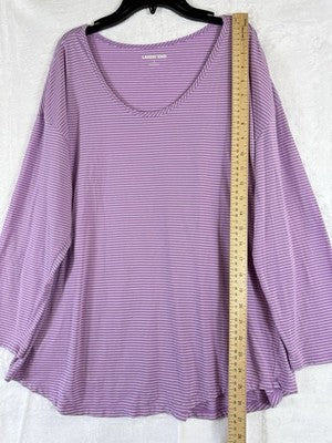 Lands End Womens Tops Large Purple Stripe 3/4 Sleeve Tee T Shirt Cotton Modal
