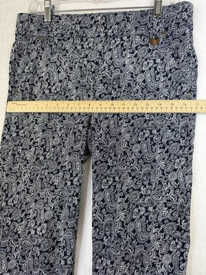 Rafaella Comfort Pants 10 Pull On Blue Paisley Print Womens