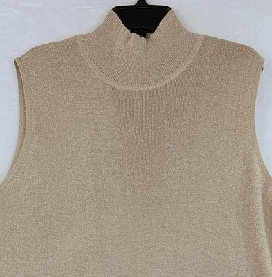 Chicos Size 3 Tops XL Sleeveless Mock Neck Sweater Beige Metallic Womens