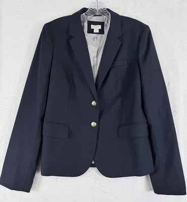 J Crew Schoolboy Blazer 10 Womens Navy Blue Wool Blend Jacket Gold Buttons