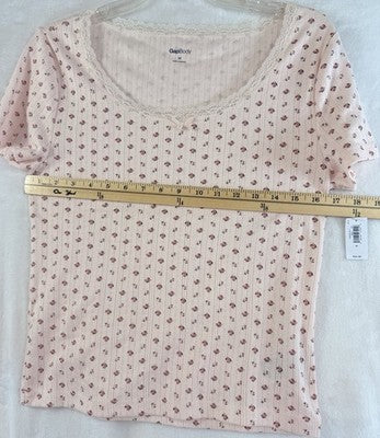 Gap Body Pajama Top Womens Medium Pink Floral Pointelle PJ Short Sleeve New NWT