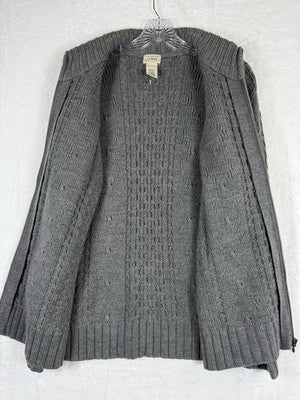 LL Bean Womens Large Cardigan Sweater Full Zip Gray Cable Knit