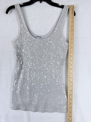 Express Sequin Tank Top Medium Gray Womens Sleeveless Knit