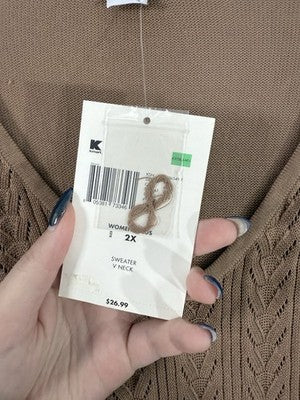 Jaclyn Smith 2X Sweater Long Beige Cotton Rayon Lightweight Plus Size Womens NEW