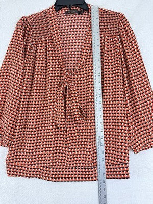 The Limited Top Medium Long Sleeve Red Print Blouse Pussy Bow Tie Womens