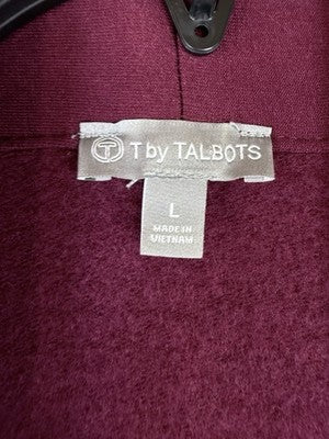 T By Talbots Fleece Cardigan Jacket Large Womens Burgundy Open Front