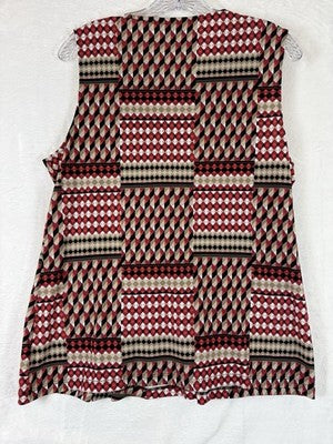 Dana Buchman Top Large Sleeveless Blouse Red Print Womens Polyester Stretch