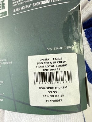 DSG Quarter Crew Socks Large Mens 8-13 White Blue Lot 21 Pairs Dicks New NWT