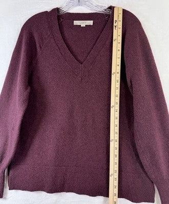 Ann Taylor Loft Sweater Medium Wool Blend Burgundy V Neck Pullover Tops Women