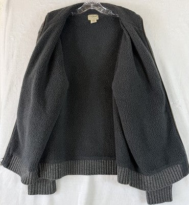 LL Bean Sweater Jacket Medium Mens Gray Lambs Wool Sherpa Fleece Lined Full Zip