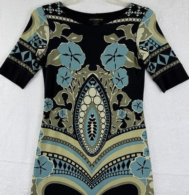 Eva Varro Dress Small Brown Blue Short Sleeve EvaVarro Bodycon Sheath Womens
