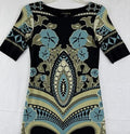 Eva Varro Dress Small Brown Blue Short Sleeve EvaVarro Bodycon Sheath Womens