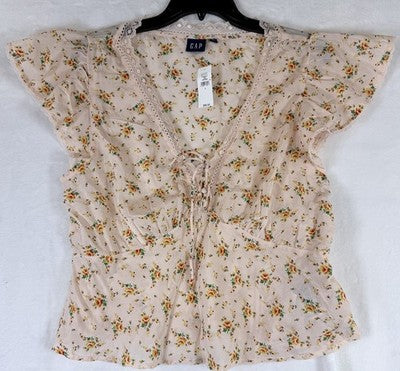 Gap Top Large Womens Babydoll Flutter Sleeve Floral Whimsical Fairycore New NWT