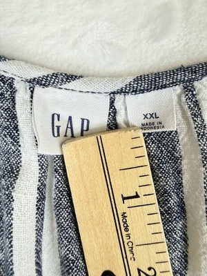 Gap Dress XXL Linen Blend Sleeveless Shift White Blue Stripe Split Neck Women
