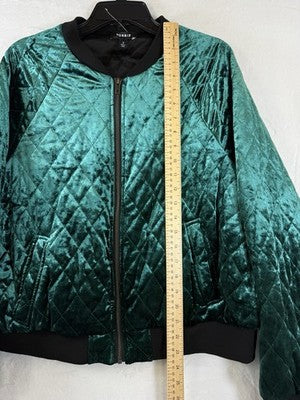 Torrid 2 Bomber Jacket Green Velvet Diamond Quilted Full Zip Plus Size Womens 2X