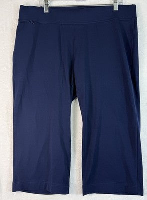 Lands End Starfish Crop Pants XL Petite Navy Blue Knit Pull On Stretch Womens
