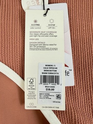 Calia Swim Bottom Small High Rise Bikini Tipped Terracotta Swimwear New NWT