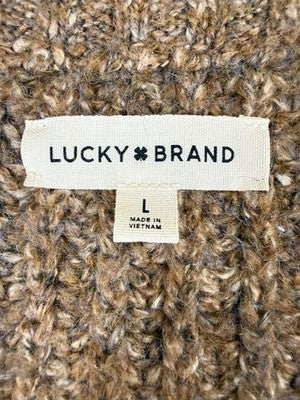 Lucky Brand Cardigan Sweater Large Women Wool Blend Brown Chunky Knit Boxy