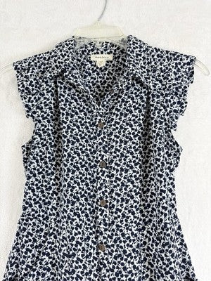 Monteau Los Angeles Shirt Dress Medium Midi Blue Floral Ruffle Sleeve Womens