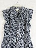 Monteau Los Angeles Shirt Dress Medium Midi Blue Floral Ruffle Sleeve Womens