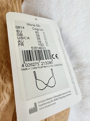 Amoena Mastectomy Bra Mona 38C Wireless Cognac Beige New NWT