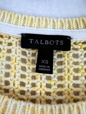 Talbots XS Sweater Open Stitch Yellow Long Sleeve 100% Cotton Womens