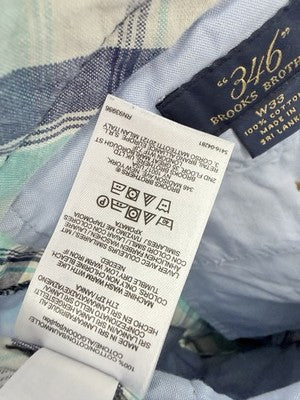 Brooks Brothers Shorts 33 Mens India Madras Plaid Blue 10.5” 100% Cotton