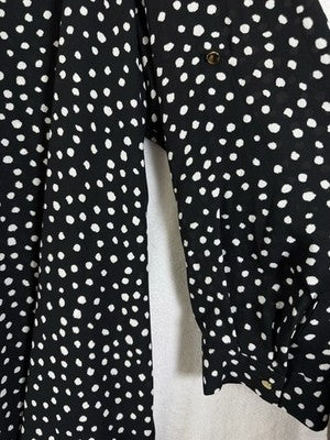 Spense Tops 3X Womens Black White Polka Dot Blouse Gold Button Up Long Sleeve