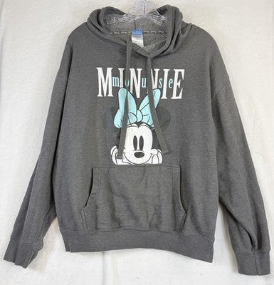 Disney Minnie Mouse Hoodie Womens Large Gray Sweatshirt
