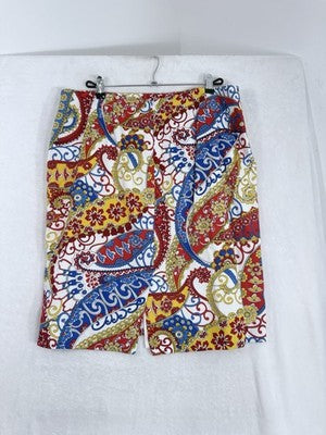 Talbots Skirt 16 Blue Red Paisley Print Short Pencil A-Line Womens