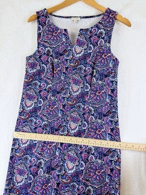 Talbots Dress Small Sleeveless Shift Knit Blue Paisley Womens