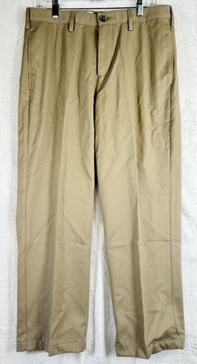 Lands End Khaki Pants 32 32x27 Traditional Fit Tan Mens Flat Front 100% Cotton