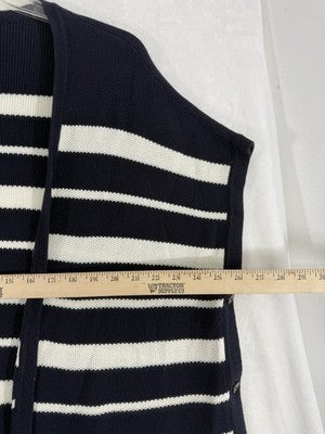 Talbots Cardigan Sweater XS Small Navy Blue White Sleeveless Open Front Womens