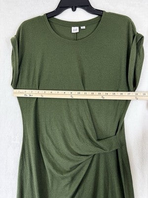 Gap Dress Medium Sleeveless Green Knit Gathered Waist T Shirt Soft Womens