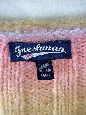 Freshman 1996 Sweater XL Pastel Rainbow V Neck Long Sleeve Knit Top Juniors Wool