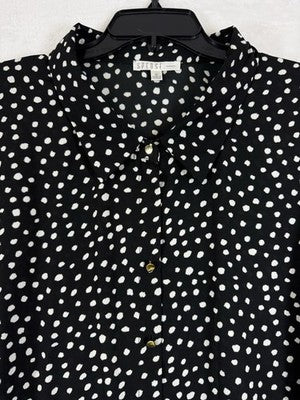 Spense Tops 3X Womens Black White Polka Dot Blouse Gold Button Up Long Sleeve