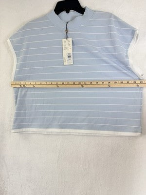 Calia Top XXL Crop Mock Neck Knit Blue White Striped New NWT
