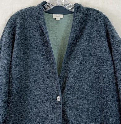 J Jill Cardigan Medium Teddy Fleece Lined Pure Blue Button Blue Women Jacket