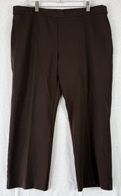 Susan Graver Smart Ponte Pants XL Petite Dark Brown Pull On Knit Slim Leg Womens