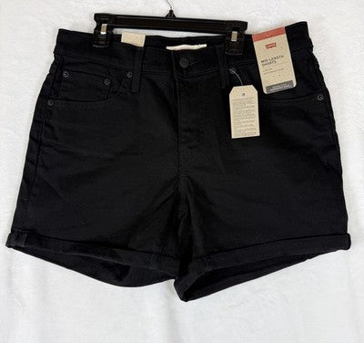 Levis Jean Shorts Women 30 Black Mid Rise 5” Roll Cuff Denim New NWT