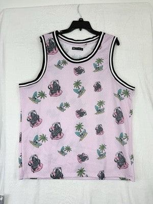 Men’s XL Tank Top Large Shorts Set Pink Skulls Grim Reaper Sleeveless Shirt