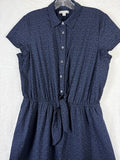 J Crew Shirt Dress Medium Eyelet Navy Blue Short Sleeve Womens 100% Cotton