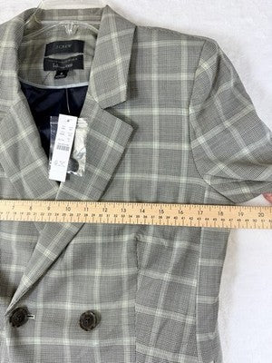 J Crew Devon Blazer Women 6 Green Plaid Double Breasted Wool Stretch Italian New